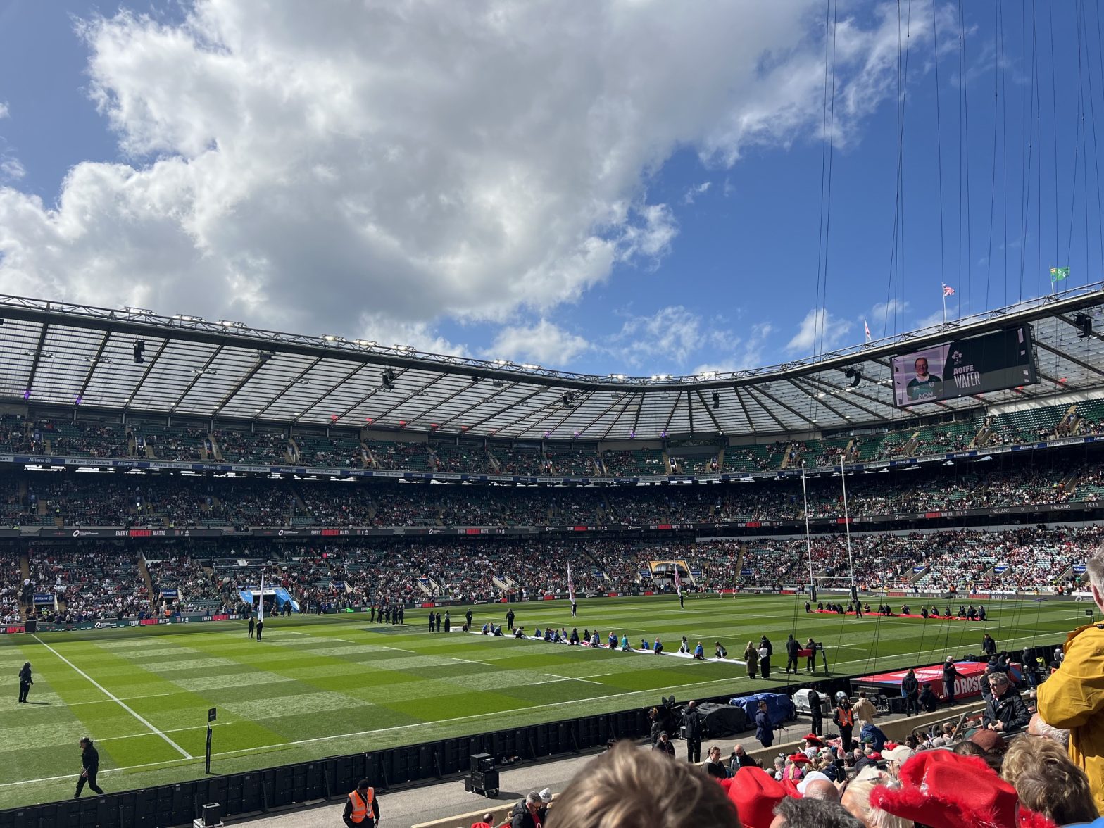 Pitch at Twickenham stadium preparing for England vs Ireland, 11th April 2026