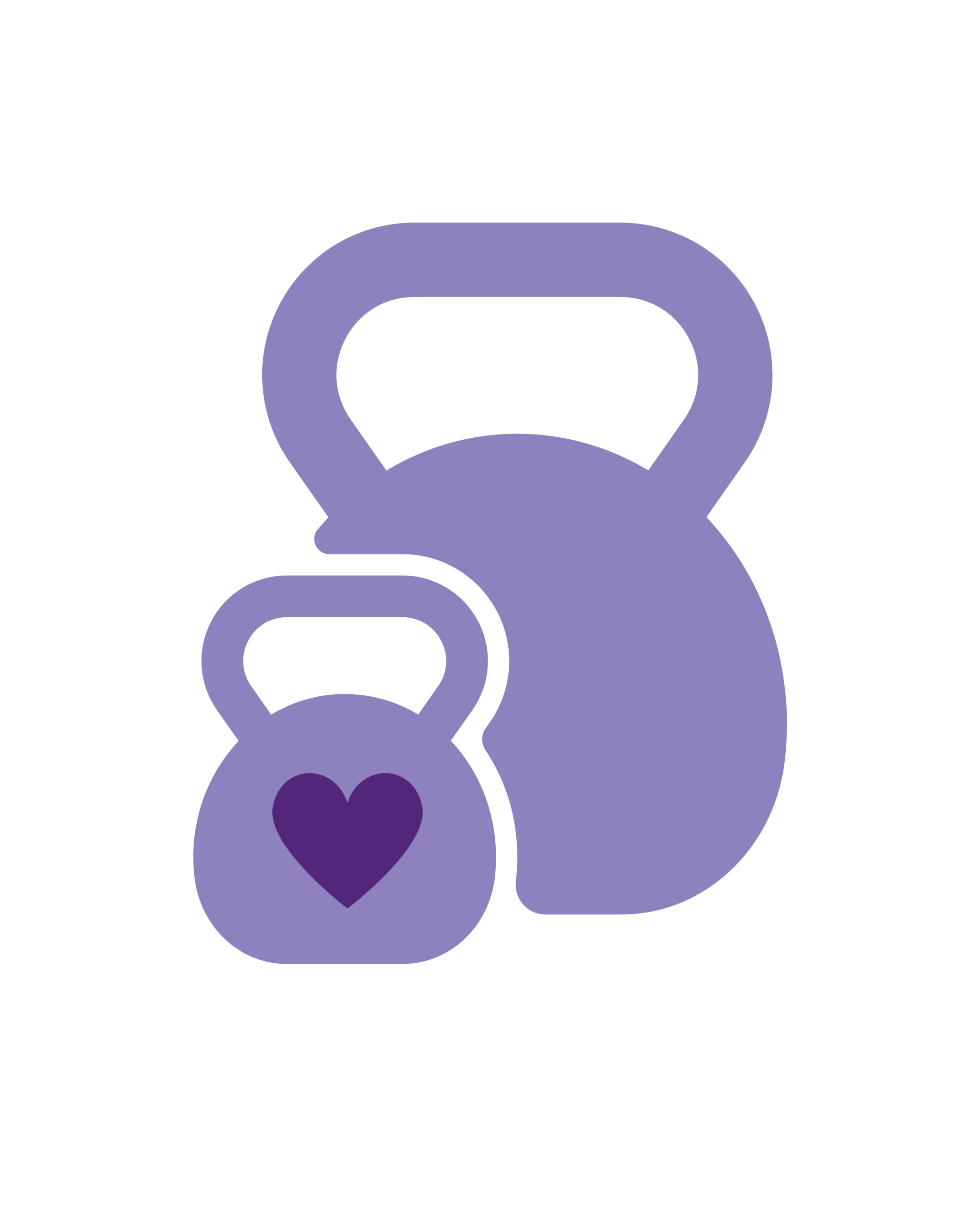 Two icons of purple dumbells with a heart on the smallest - compassionate and empowering personal training